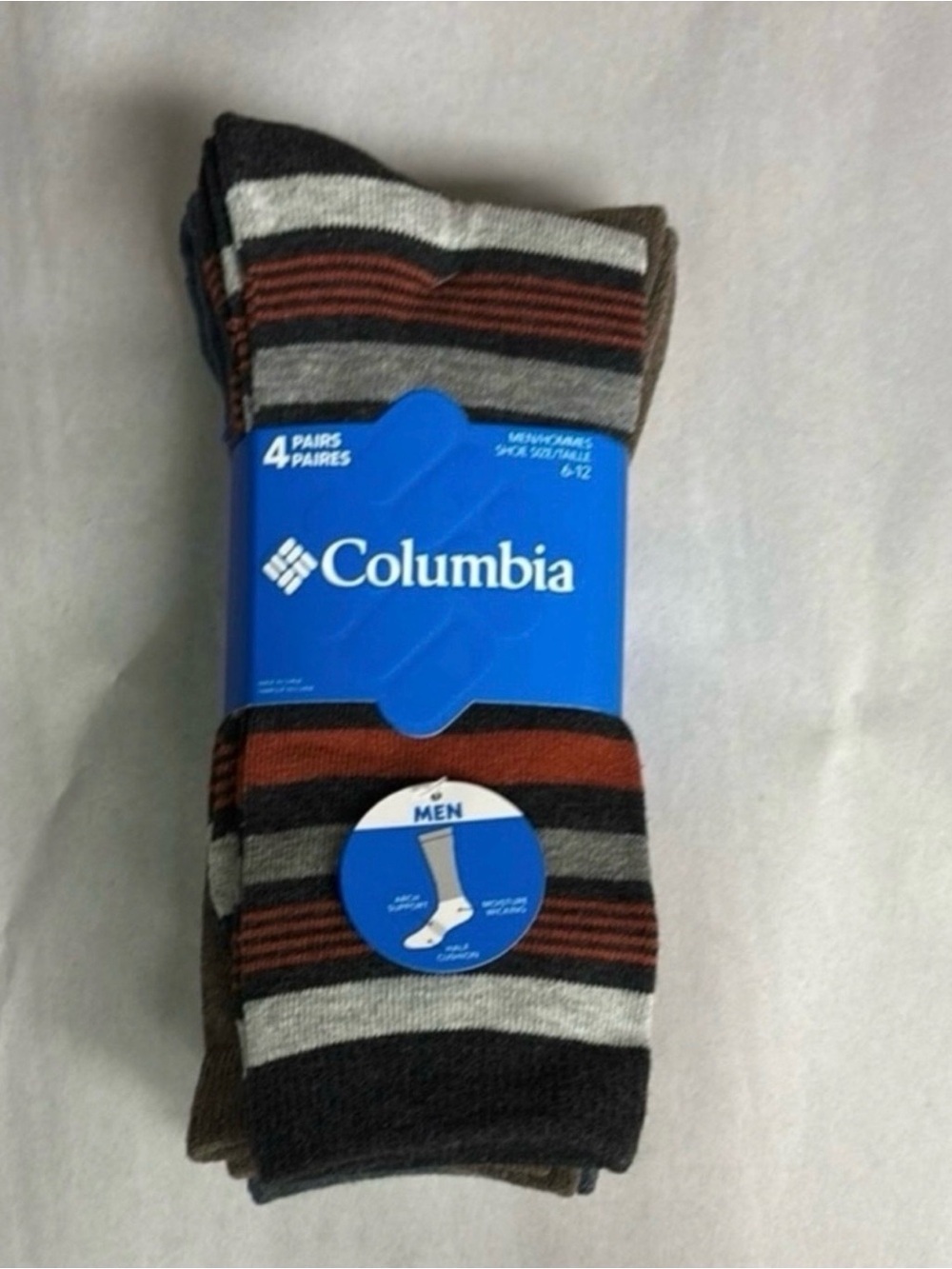 New Columbia Socks Men’s 4 Pair Multicolor Striped Crew Socks Activewear Casual